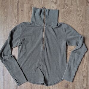 FREE PEOPLE We The Free Green Pullover Quarter Zip Long Sleeve Waffle Medium